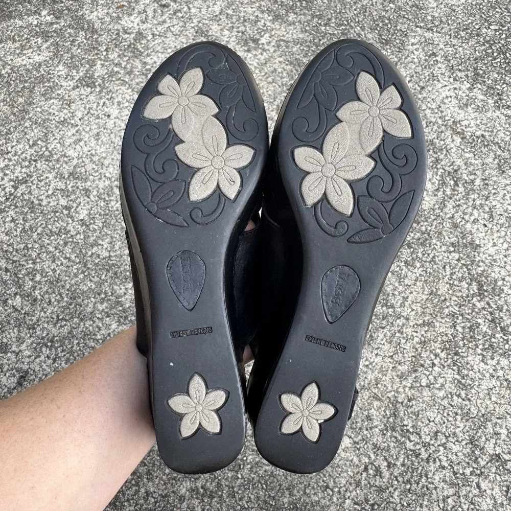 BORN Emmy Platform 4" Wedge‎ Cross Strap Women's Sz 11 M Black Leather Sandals - Picture 12 of 12